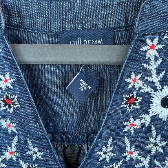 J. Jill Denim Chambray Tank with Floral Embroidered Trim - Picture 3 of 4